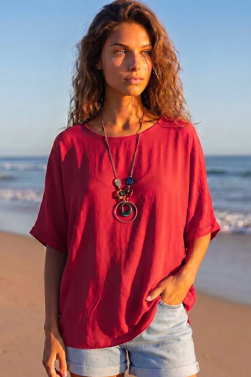 Roman Wine Tunic Top with Necklace - S Image 1