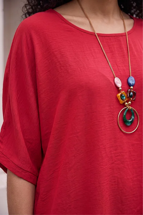Roman Wine Tunic Top with Necklace - S Image 4