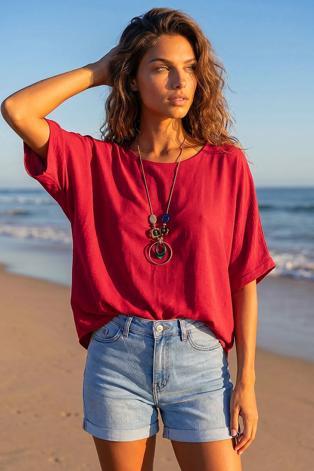 Roman Wine Tunic Top with Necklace - S Image 2