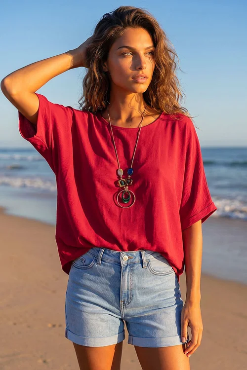 Roman Wine Tunic Top with Necklace - S Image 2