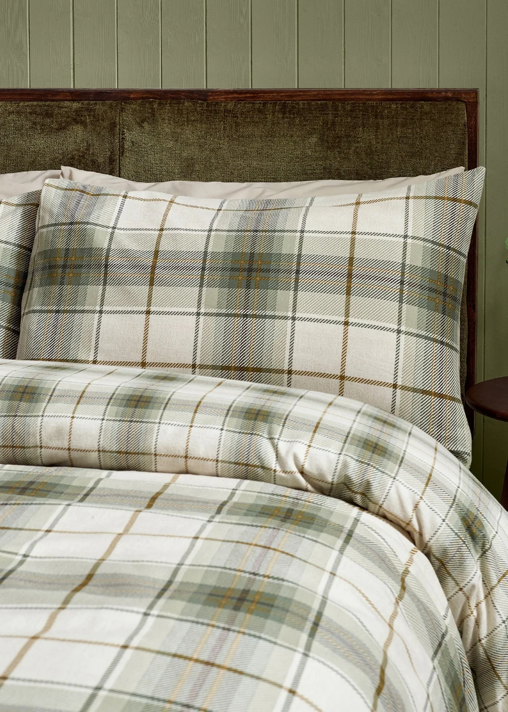 Catherine Lansfield Brushed Troon Check Duvet Cover Set Green - Single Image 3