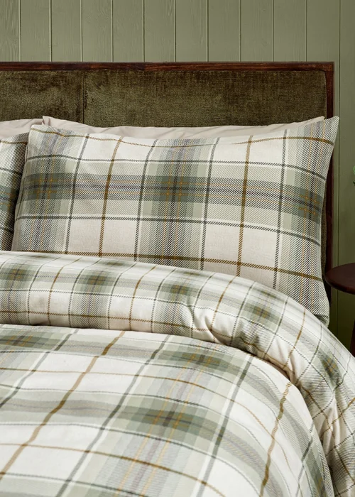 Catherine Lansfield Brushed Troon Check Duvet Cover Set Green - Single Image 3