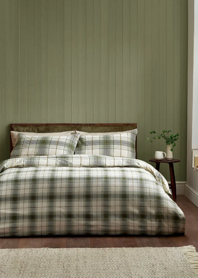 Catherine Lansfield Brushed Troon Check Duvet Cover Set Green