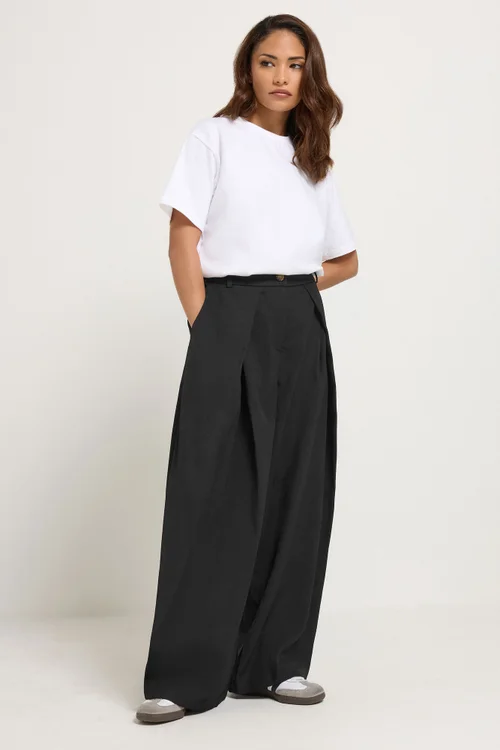 PixieGirl Petite Black Wrap Pleated Wide Leg Trousers - 8/L27 Image 1
