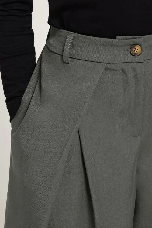PixieGirl Petite Grey Wrap Pleated Wide Leg Trousers - 14/L27 Image 4