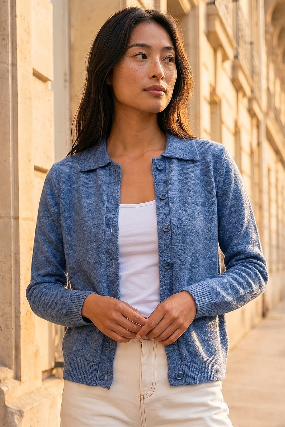 Roman Blue Petite Collar Cardigan - 12 Image 1