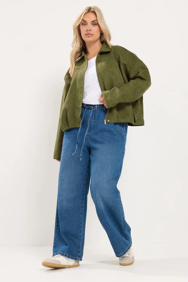Yours Curve Khaki Green Suedette Bomber Jacket