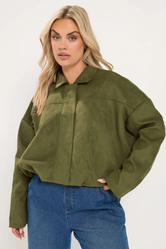 Yours Curve Khaki Green Suedette Bomber Jacket