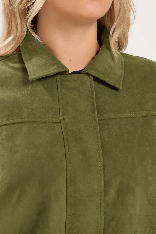 Yours Curve Khaki Green Suedette Bomber Jacket - 34-36 Image 5
