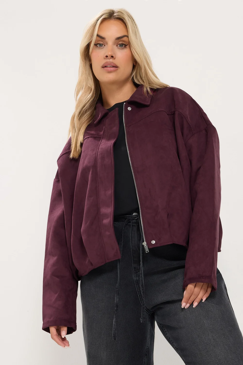 Yours Curve Purple Faux Suede Jacket - 34-36 Image 1