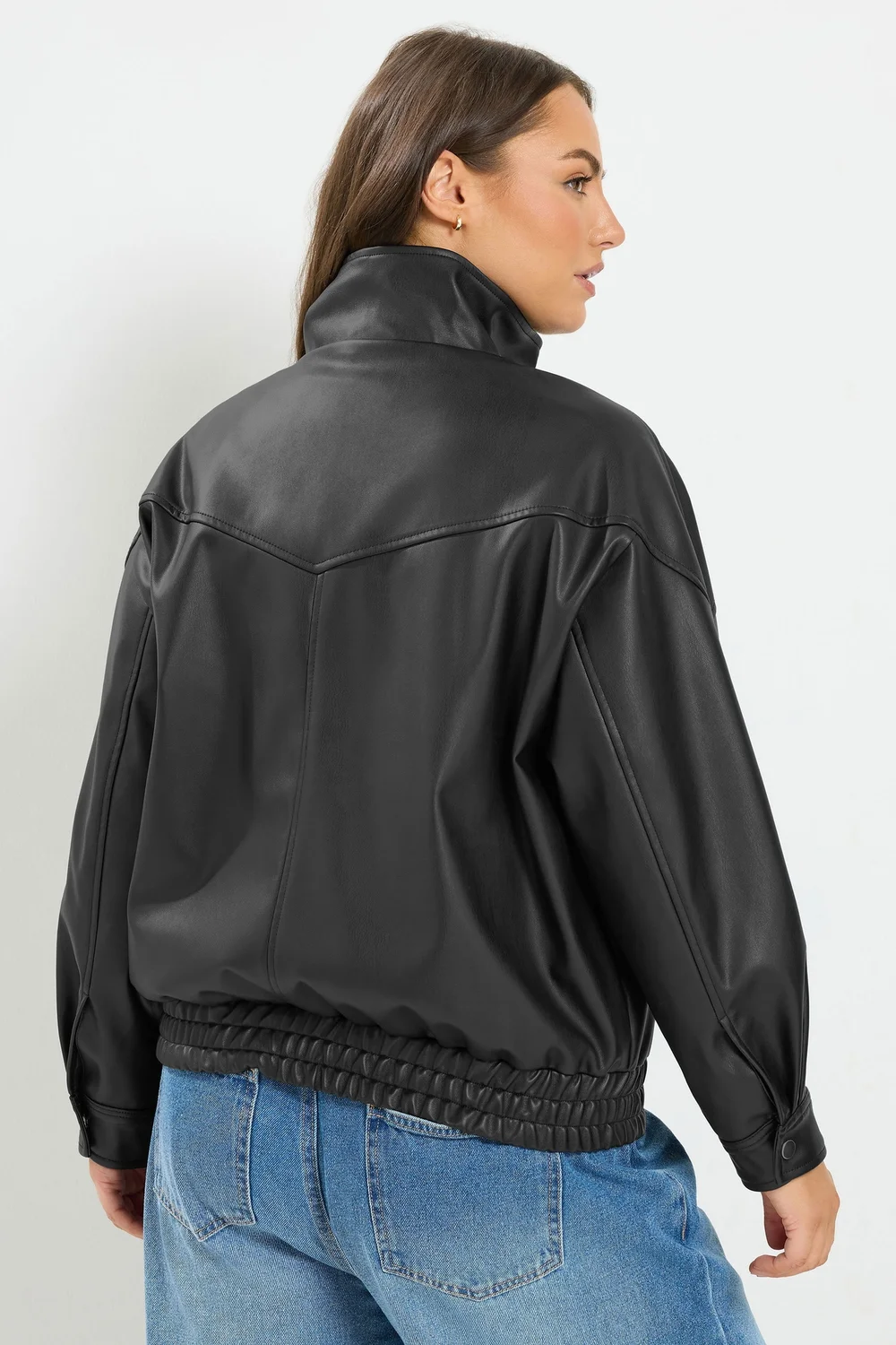 Yours Curve Black Faux Leather Funnel Neck Jacket - 30-32 Image 4