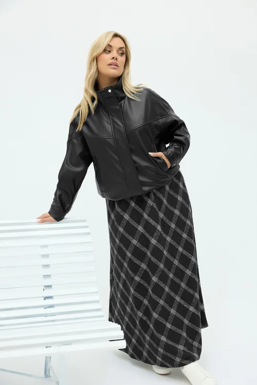 Yours Curve Black Faux Leather Funnel Neck Jacket - 30-32 Image 1
