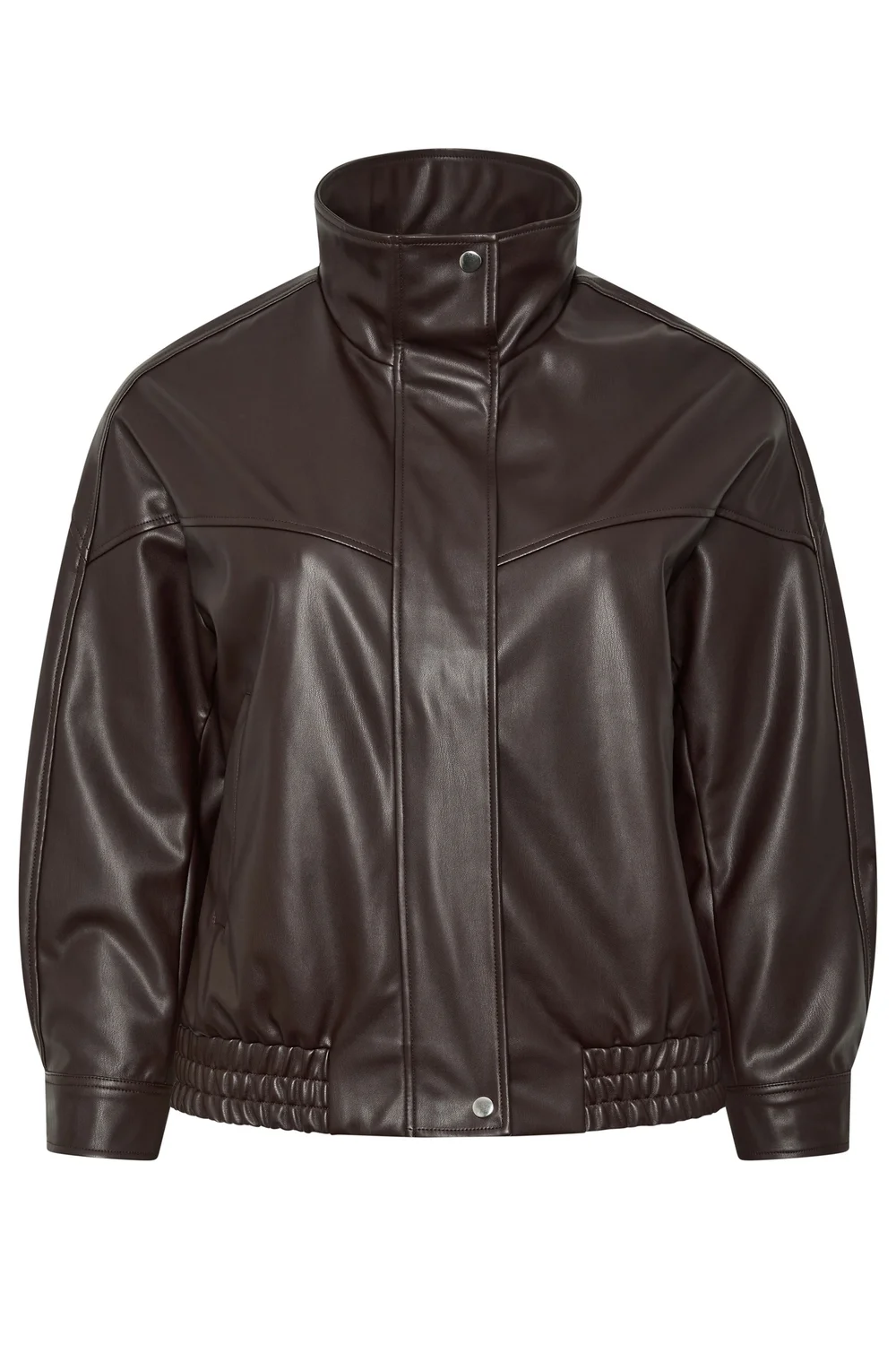Yours Curve Chocolate Brown Faux Leather Funnel Neck Jacket - 20 Image 5