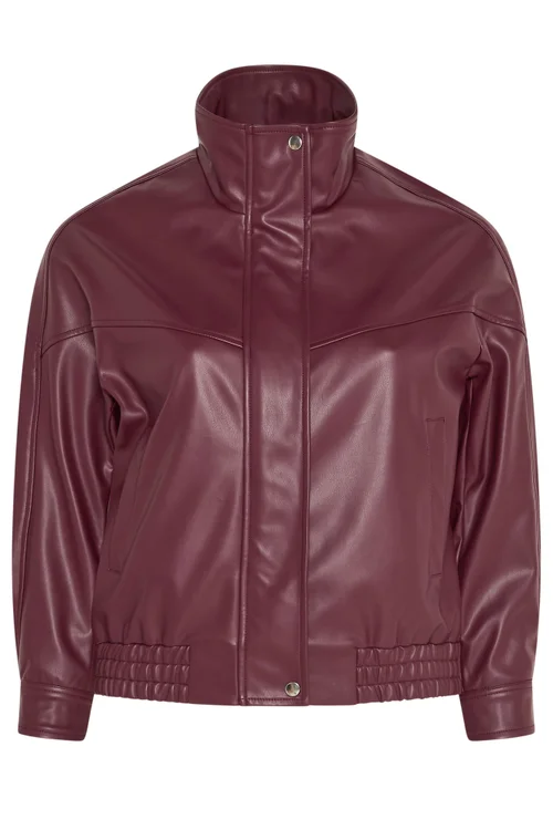 Yours Curve Red Faux Leather Funnel Neck Jacket - 16 Image 5