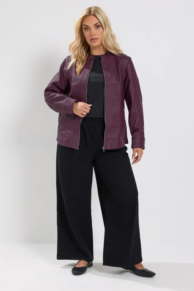 Yours Curve Burgundy Red Faux Leather Jacket