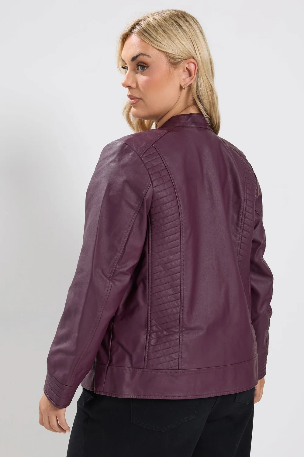 Yours Curve Burgundy Red Faux Leather Jacket - 16 Image 3