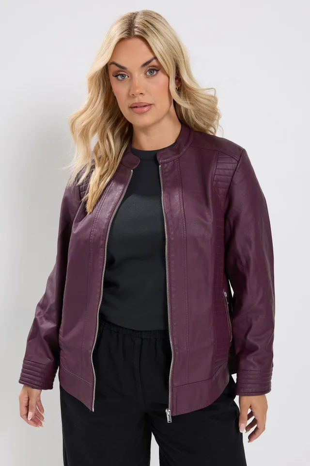 Yours Curve Burgundy Red Faux Leather Jacket