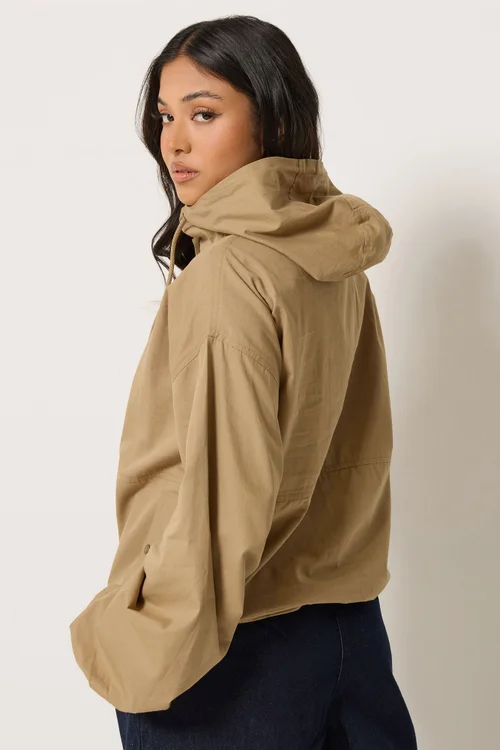 PixieGirl Petite Stone Brown Half Zip Hooded Windbreaker Jacket - 16 Image 3
