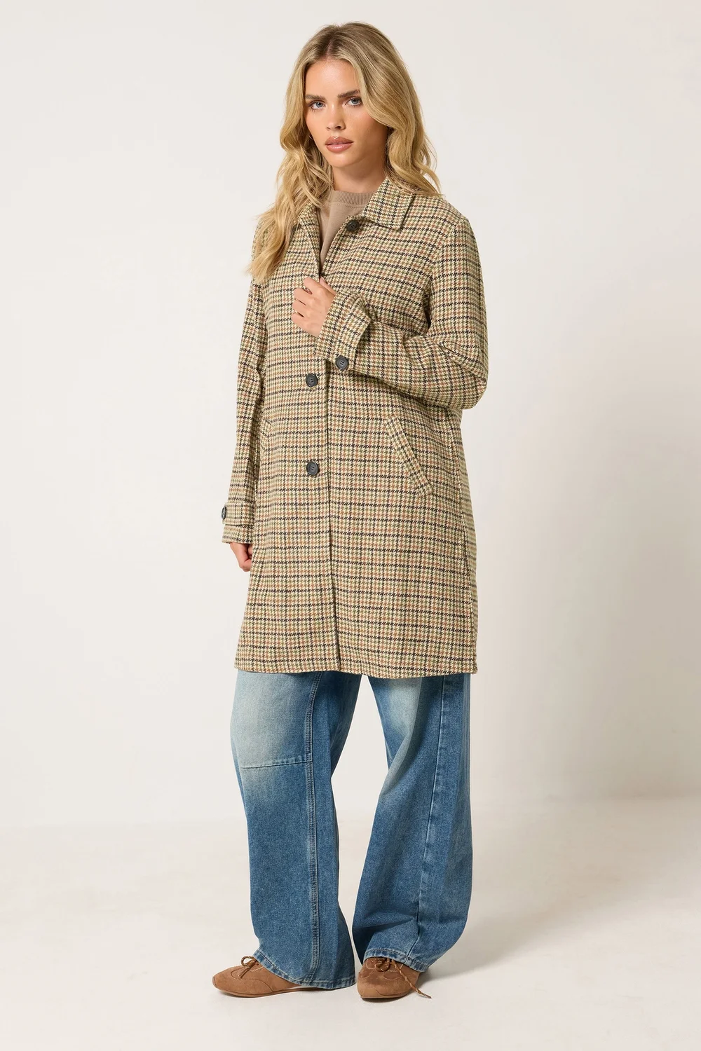 PixieGirl Petite Dark Brown Checkered Midi Car Coat - 18 Image 2