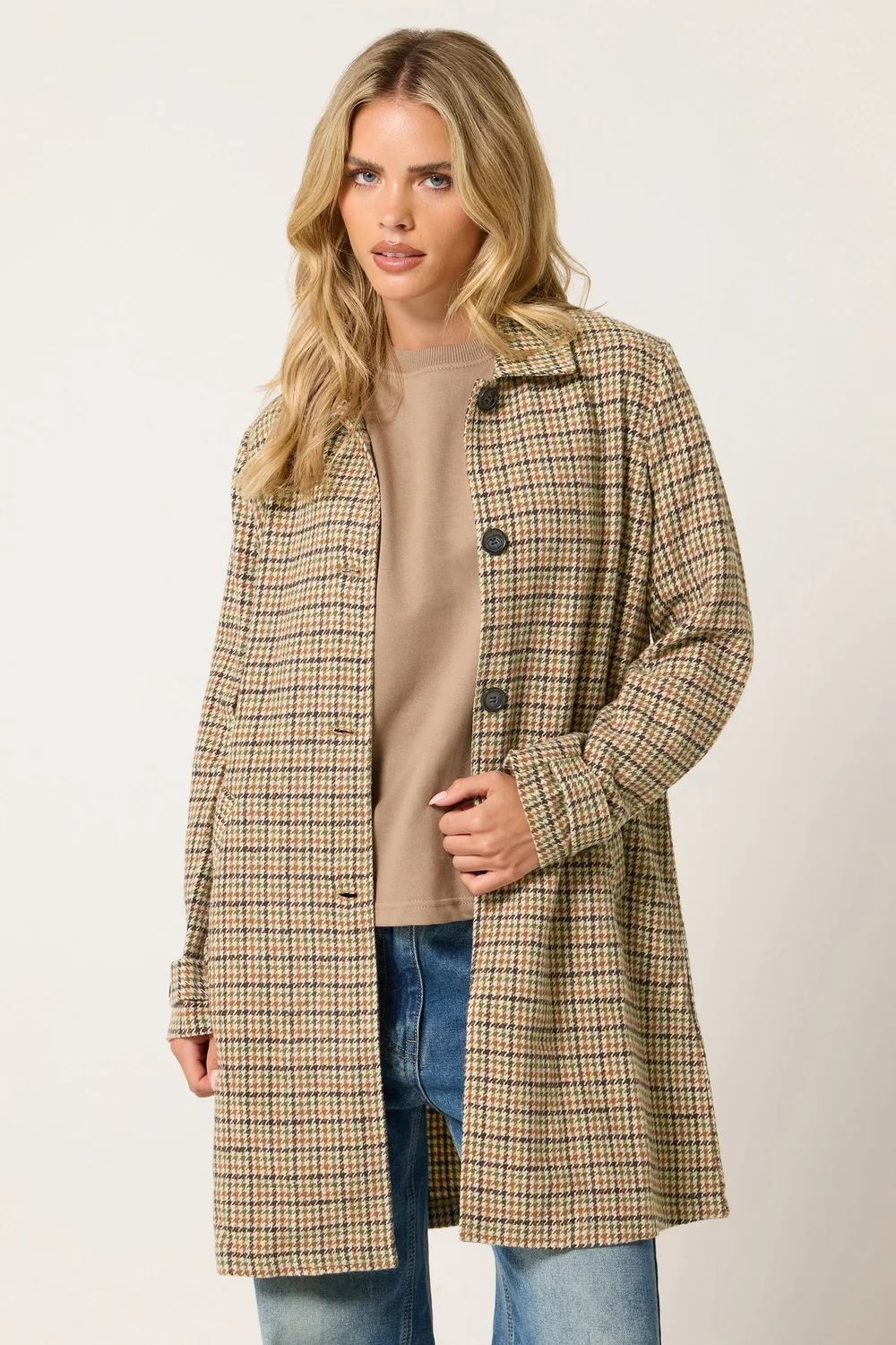 PixieGirl Petite Dark Brown Checkered Midi Car Coat - 18 Image 1