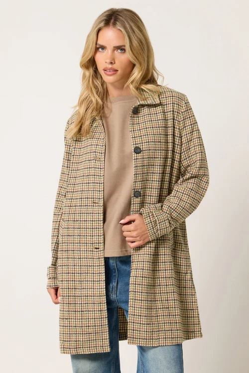 PixieGirl Petite Dark Brown Checkered Midi Car Coat - 18 Image 1