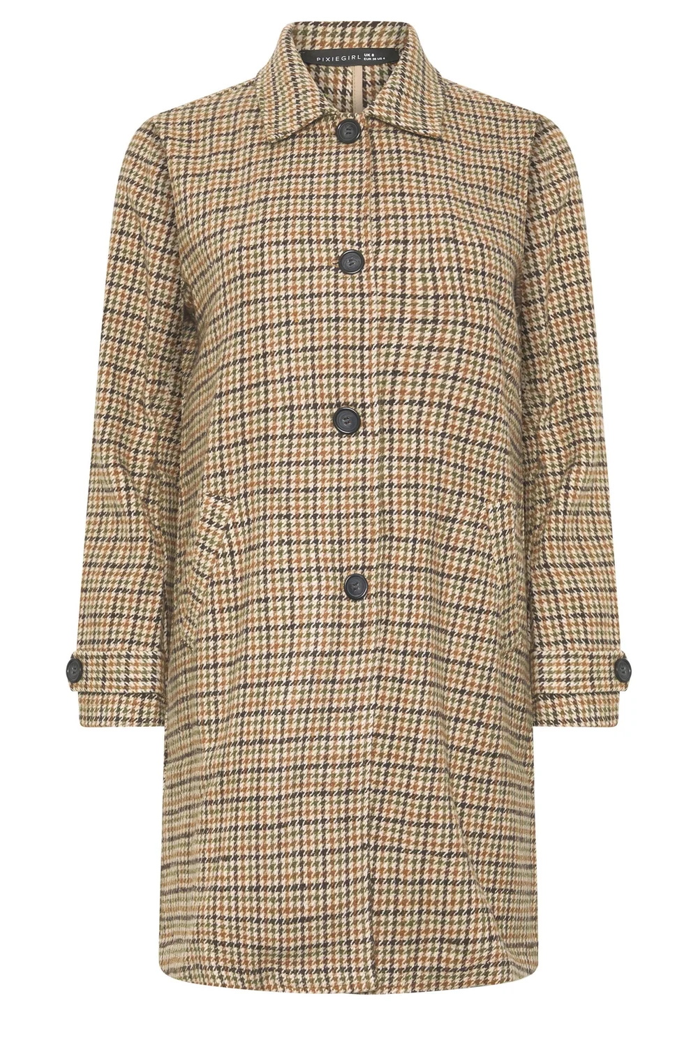 PixieGirl Petite Dark Brown Checkered Midi Car Coat - 18 Image 5