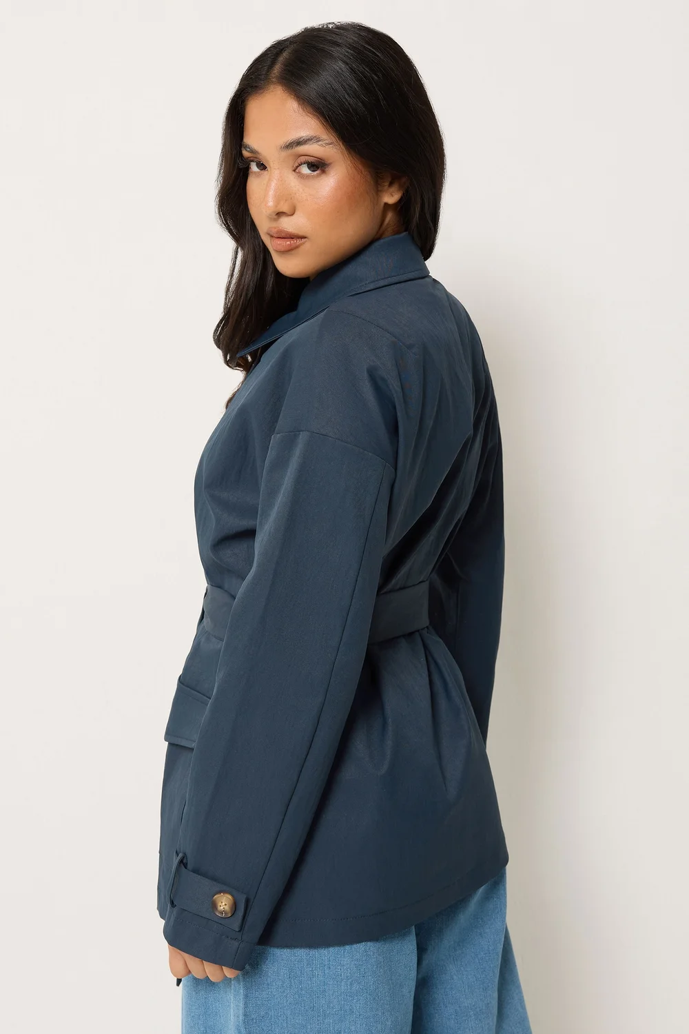PixieGirl Petite Navy Blue Belted Midi Trench Coat - 16 Image 4