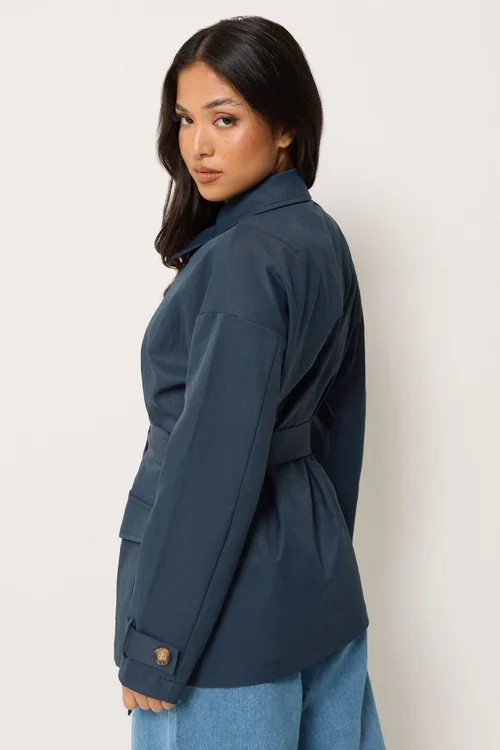 PixieGirl Petite Navy Blue Belted Midi Trench Coat - 16 Image 4