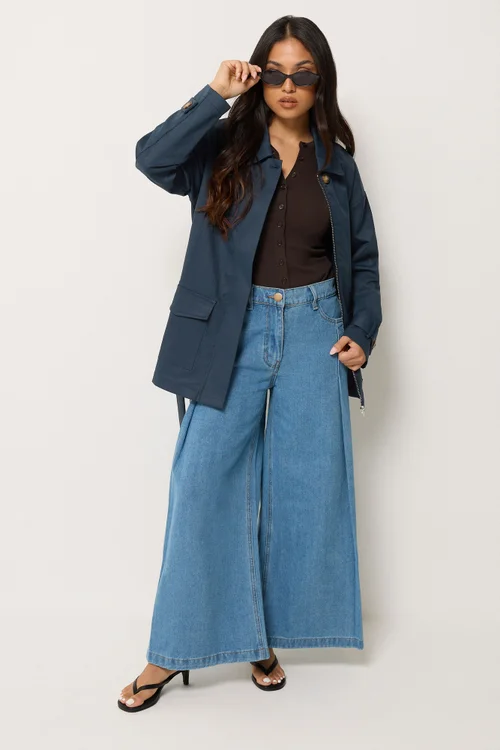 PixieGirl Petite Navy Blue Belted Midi Trench Coat - 16 Image 3