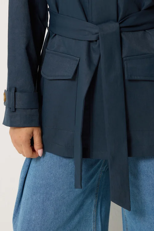 PixieGirl Petite Navy Blue Belted Midi Trench Coat - 16 Image 5