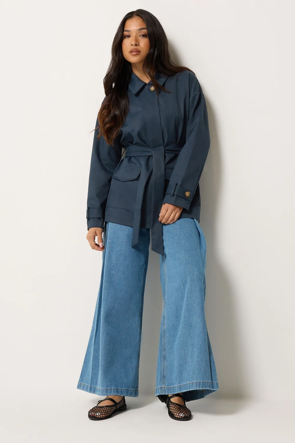 PixieGirl Petite Navy Blue Belted Midi Trench Coat - 16 Image 2