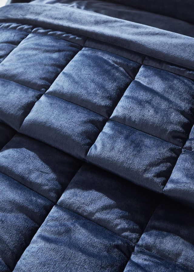 Catherine Lansfield Kingsley Matt Velvet Quilted 220x220cm Bedspread Navy Blue