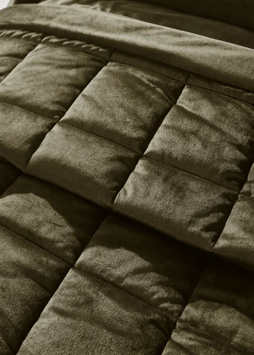 Catherine Lansfield Kingsley Matt Velvet Quilted 220x220cm Bedspread Olive Green - One Size Image 2