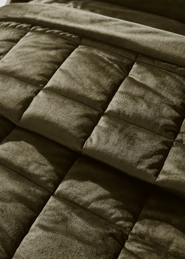 Catherine Lansfield Kingsley Matt Velvet Quilted 220x220cm Bedspread Olive Green