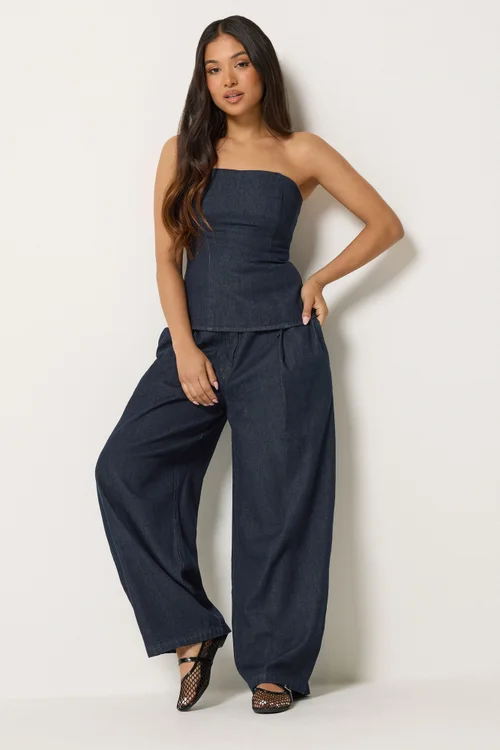 PixieGirl Petite Dark Blue Pleated Wide Leg Jeans - 16/L27 Image 2