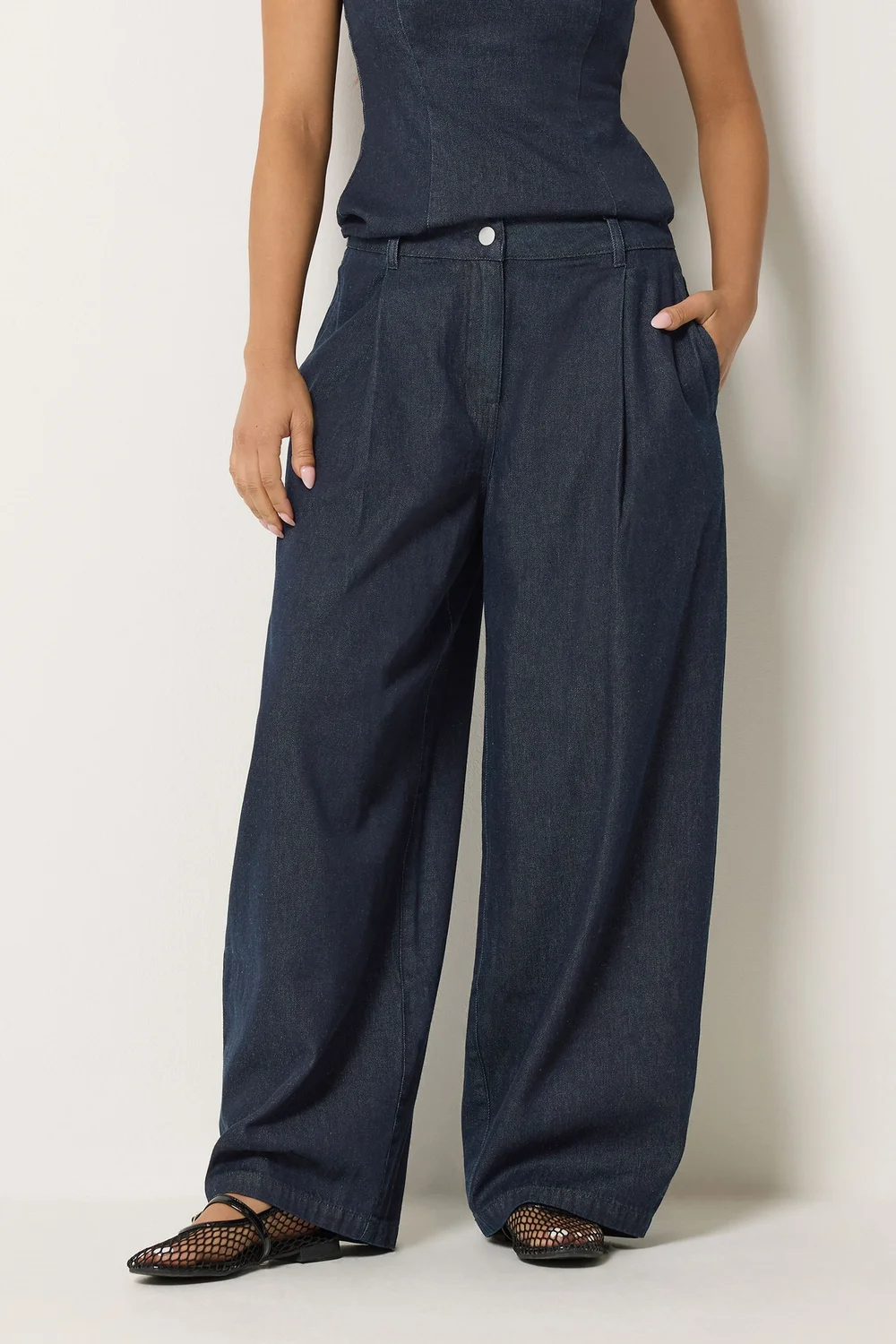 PixieGirl Petite Dark Blue Pleated Wide Leg Jeans - 16/L27 Image 3
