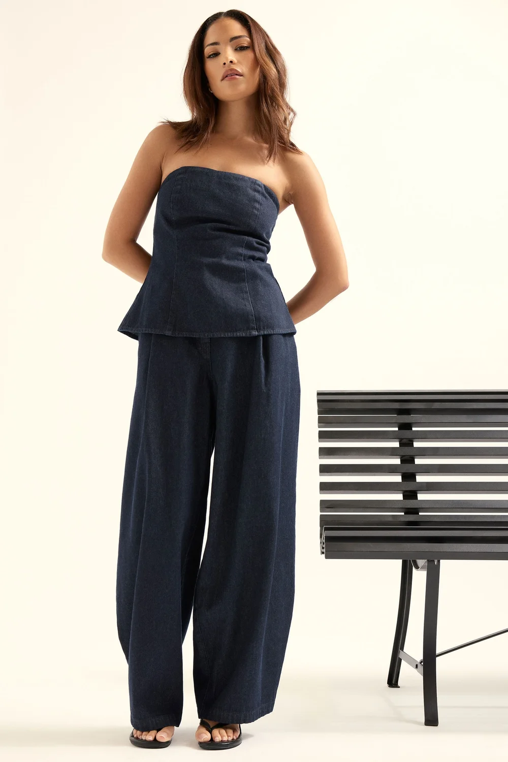 PixieGirl Petite Dark Blue Pleated Wide Leg Jeans - 16/L27 Image 1