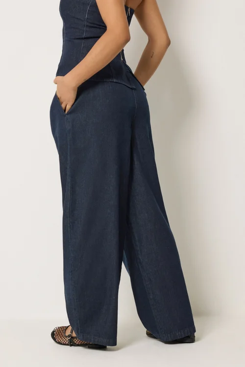 PixieGirl Petite Dark Blue Pleated Wide Leg Jeans - 16/L27 Image 4
