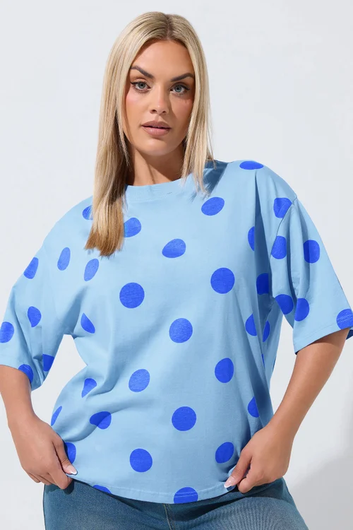 Yours Limited Curve Blue Polka Dot T-Shirt - 12 Image 1