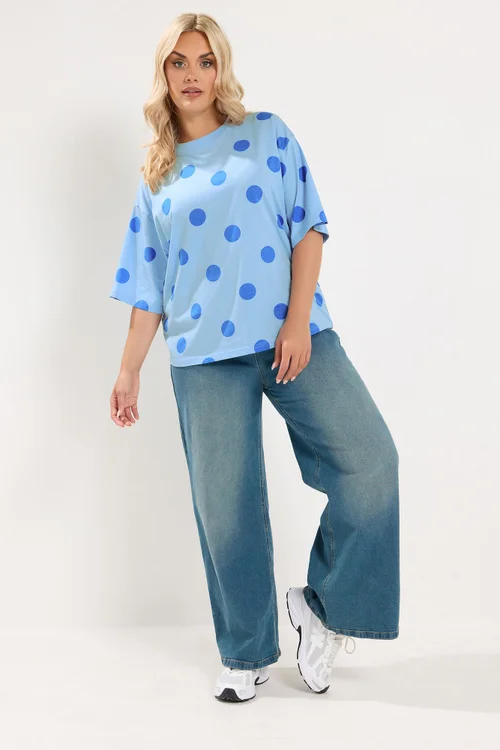 Yours Limited Curve Blue Polka Dot T-Shirt - 12 Image 2