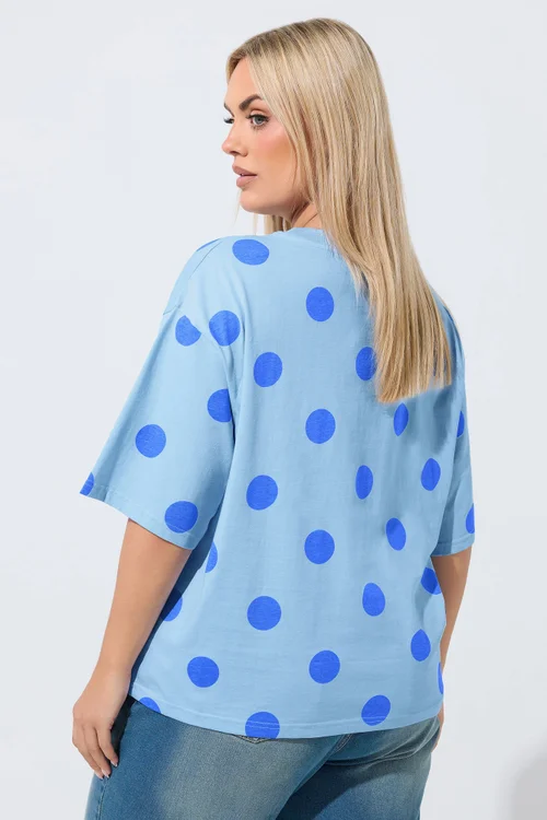 Yours Limited Curve Blue Polka Dot T-Shirt - 12 Image 3