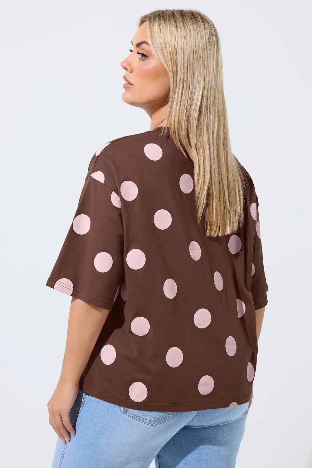 Yours Limited Curve Chocolate Brown Polka Dot T-Shirt - 14 Image 3