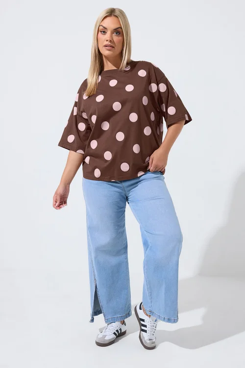 Yours Limited Curve Chocolate Brown Polka Dot T-Shirt - 14 Image 2
