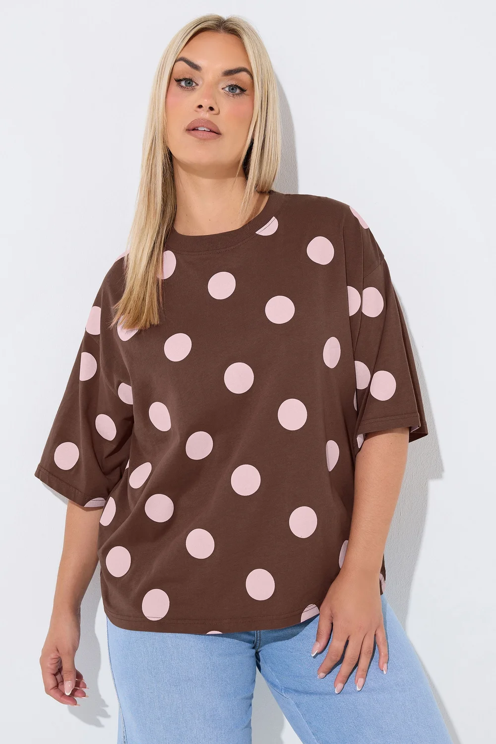 Yours Limited Curve Chocolate Brown Polka Dot T-Shirt - 14 Image 1