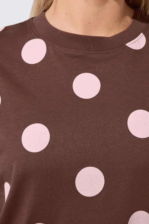 Yours Limited Curve Chocolate Brown Polka Dot T-Shirt - 14 Image 4