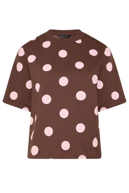 Yours Limited Curve Chocolate Brown Polka Dot T-Shirt - 14 Image 5