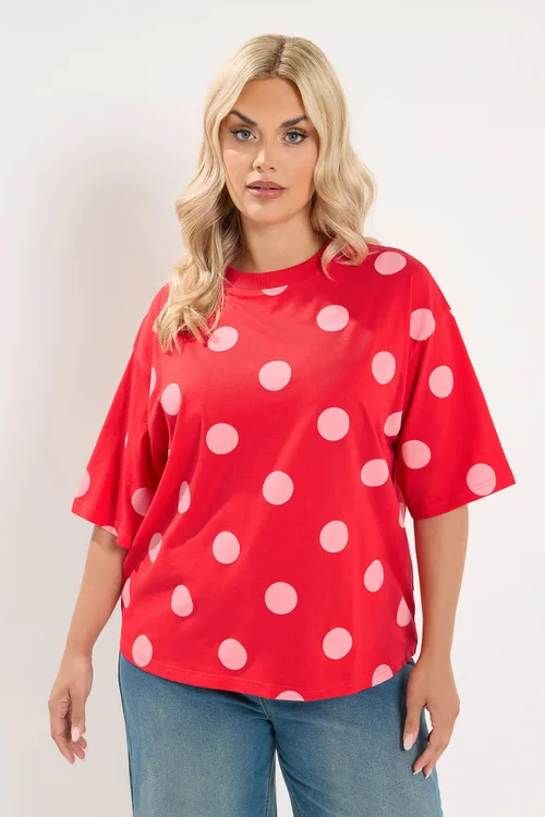 Yours Limited Curve Red Polka Dot T-Shirt - 16 Image 1