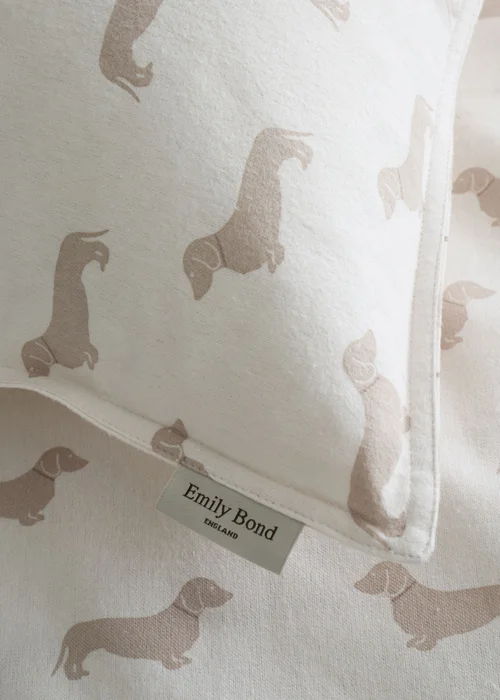Emily Bond Brushed Peggy Dachshund 100% Cotton Reversible Duvet Cover Set Cream - Single Image 4