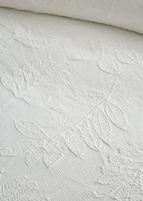 Catherine Lansfield Jacquard Leaves Duvet Cover Set White - Double Image 3