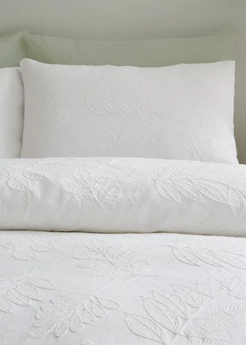 Catherine Lansfield Jacquard Leaves Duvet Cover Set White - Double Image 2